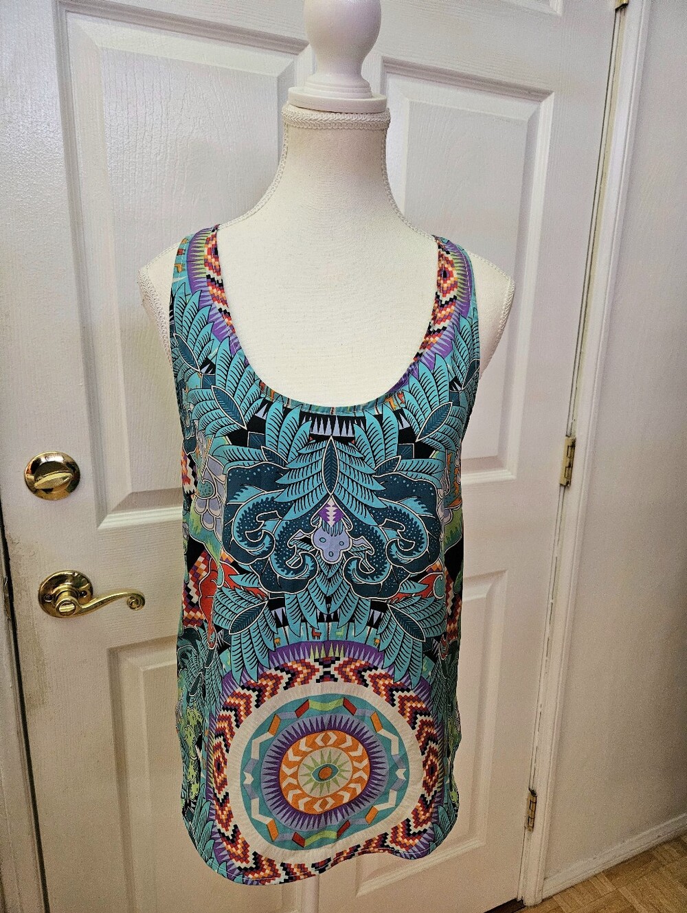 MARA HOFFMAN Anthropologie Turquoise Blue Jungle Geometric Tank Top